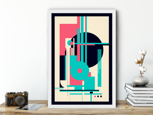 Bauhaus abstract wall art print with contemporary colors, minimalist design