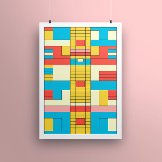 Abstract Geometric Colorful Grid Art Print - Tetris-Inspired Design - Bold Graphic